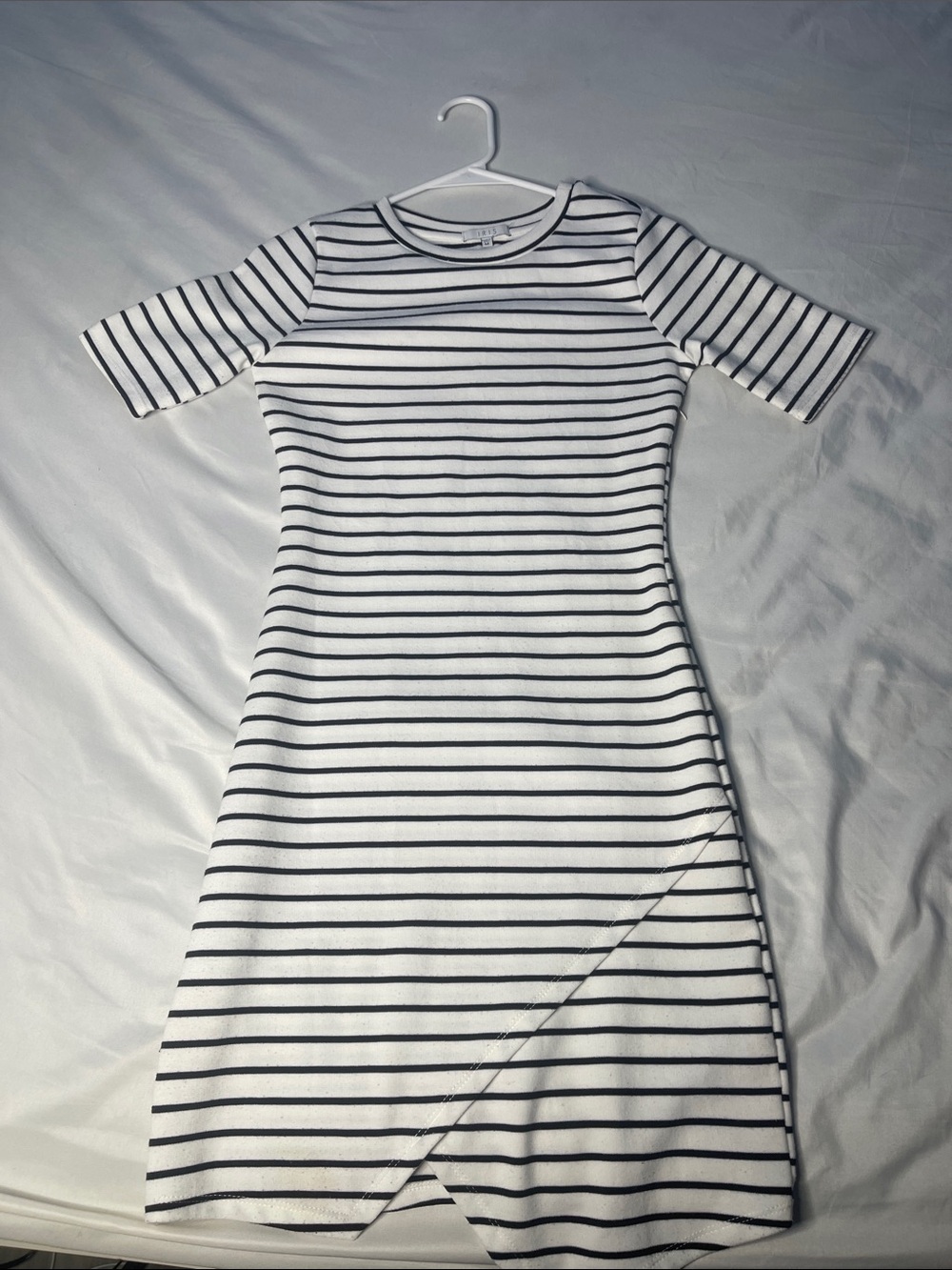 iris White and Black Striped Knit Midi Dress